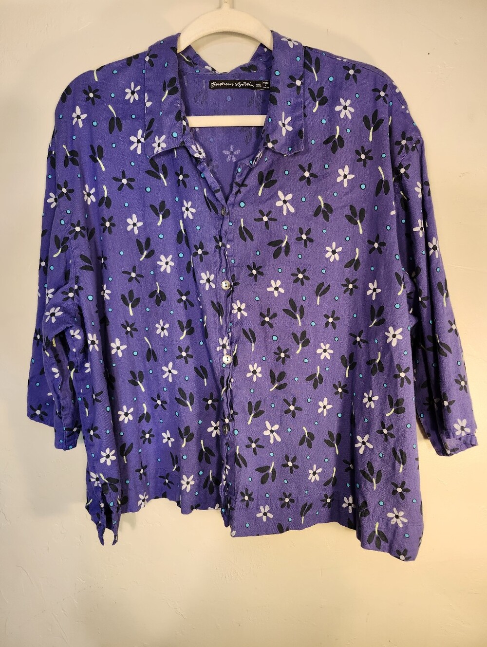 Gudrun Sjoden Purple Floral Button-Down Shirt Cotton/wool Blend
